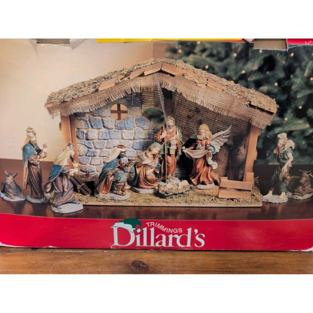Vintage Dillard’s 11 Piece Christmas Nativity Set With Manger, Rare